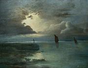 Andreas Achenbach Sonnenuntergang am Meer mit aufziehendem Gewitter oil painting